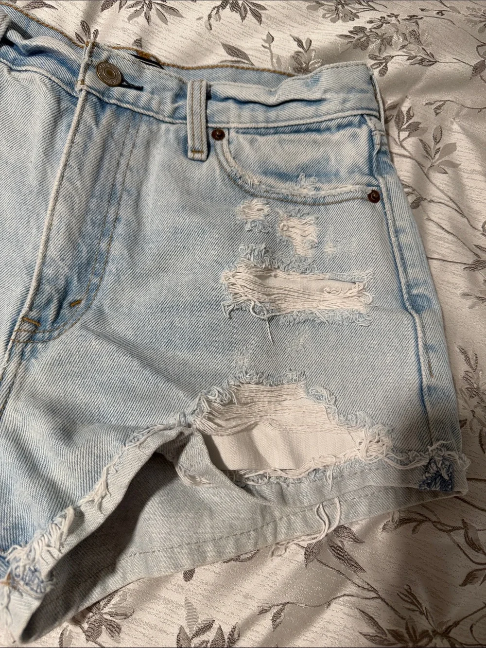 Abercrombie & Fitch Light Wash Distressed high rise Denim Cutoff Shorts
